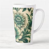 ヴィンテージスタイルの緑の花柄ラテマグ 12 & 17 oz カフェラテマグ (右)