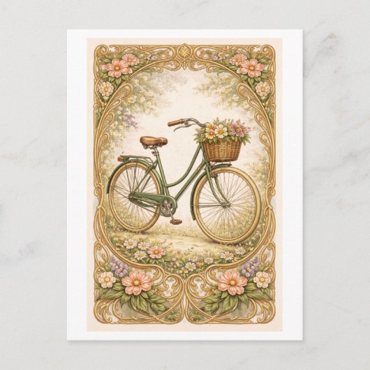 ヴィンテージスタイルの自転車イラスト ポストカード (正面)