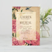 ヴィンテージスタイルの芍薬とトンボのウェディング招待状 招待状 (スタンド正面)