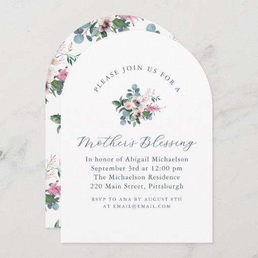 ヴィンテージスタイルの花のクリスチャン母親の祝福 招待状 (正面/裏面)