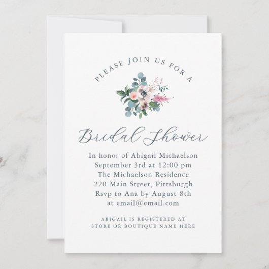 ヴィンテージスタイルの花束 ブライダルシャワー招待状 案内状 (正面)