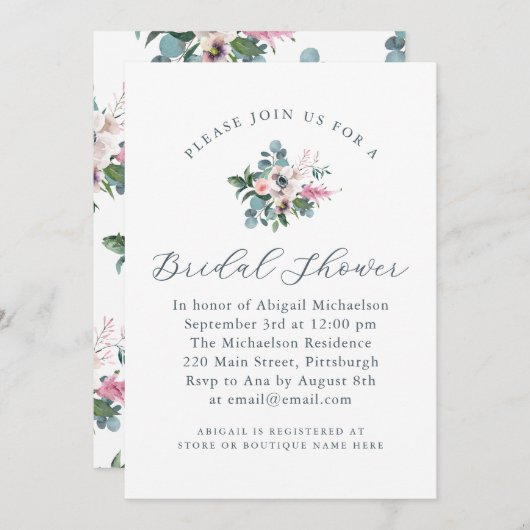 ヴィンテージスタイルの花束 ブライダルシャワー招待状 案内状 (正面/裏面)