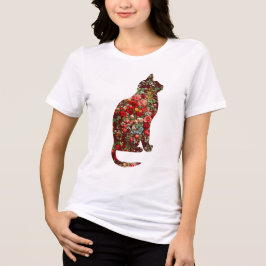 ヴィンテージスタイルの花柄アートキャットTシャツ トライブレンドTシャツ