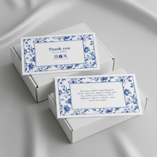 ヴィンテージスタイルの花柄デルフト陶芸社交お礼メッセージ エンクロージャーカード
