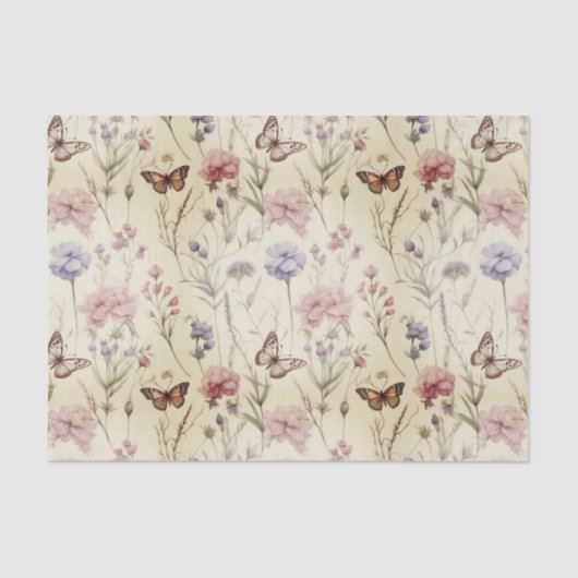 ヴィンテージスタイルの蝶と花のデコパージュ 薄葉紙 (正面)