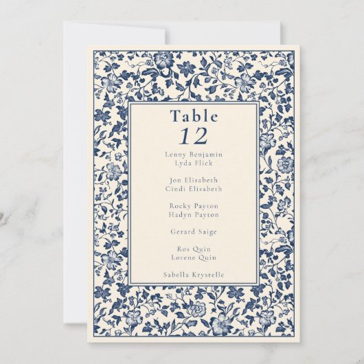 ヴィンテージスタイルの複雑なフローラテーブルの座席表 招待状 (正面)