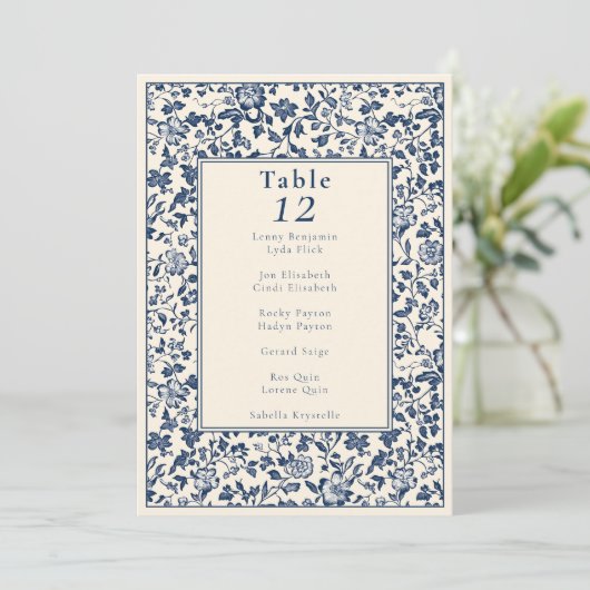 ヴィンテージスタイルの複雑なフローラテーブルの座席表 招待状 (スタンド正面)