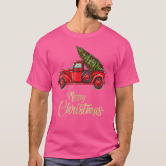 ヴィンテージスタイルの農場の赤いトラックとクリスマスツリー M Tシャツ