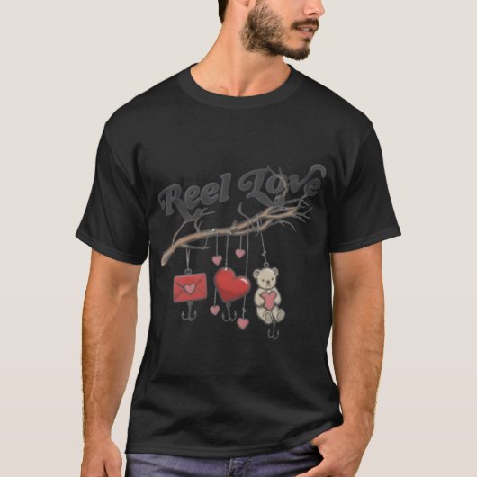 ヴィンテージスタイルの釣りイラスト Reel Love Fishing Illustration Tシャツ (正面)