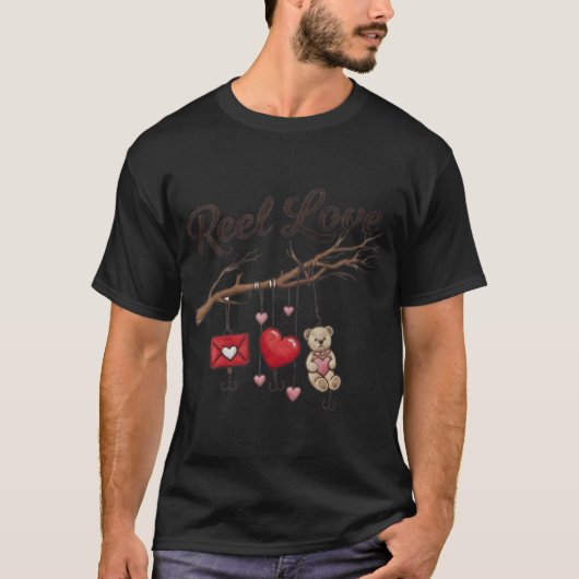 ヴィンテージスタイルの釣りイラスト Reel Love Fishing Tシャツ (正面)