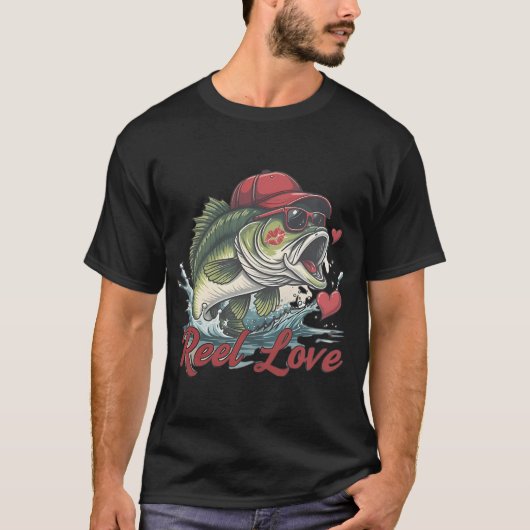 ヴィンテージスタイルの釣りイラスト Reel Love Fishing Tシャツ (正面)