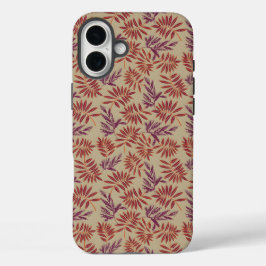 ヴィンテージスタイルの青い色の植物パターン  ケースM iPhone 16 PLUSケース