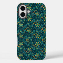 ヴィンテージスタイルの青い色の植物パターン  ケースM