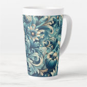 ヴィンテージスタイルの青い花柄ラテマグ 12 & 17 oz カフェラテマグ (右アングル)