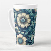 ヴィンテージスタイルの青い花柄ラテマグ 12 & 17 oz カフェラテマグ (左アングル)