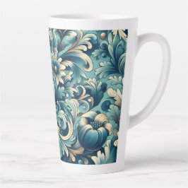 ヴィンテージスタイルの青い花柄ラテマグ 12 & 17 oz カフェラテマグ