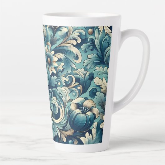 ヴィンテージスタイルの青い花柄ラテマグ 12 & 17 oz カフェラテマグ (右)