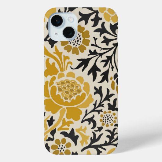 ヴィンテージスタイルの黄色と黒の花柄パターン Case-Mate iPhoneケース (裏面)