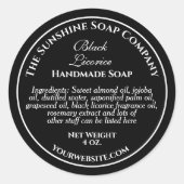 ヴィンテージスタイルの黒に白い文字の石鹸化粧品 ラウンドシール (正面)