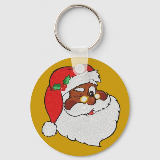 ヴィンテージスタイルの黒サンタ画像 キーホルダー (正面)