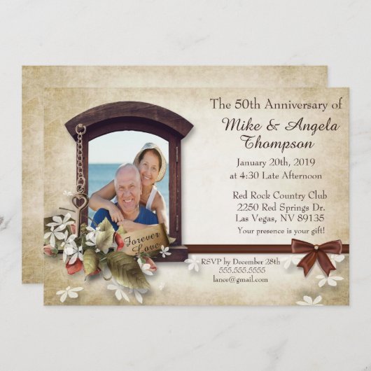 ヴィンテージスタイルの50周年招待状 招待状 (正面/裏面)