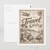 ヴィンテージスタイルの"もっと旅に出よう" ポストカード (正面/裏面)