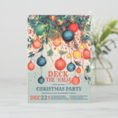 ヴィンテージスタイルの「デック・ザ・ホールズ」クリスマスパーティ 招待状 (スタンド正面)