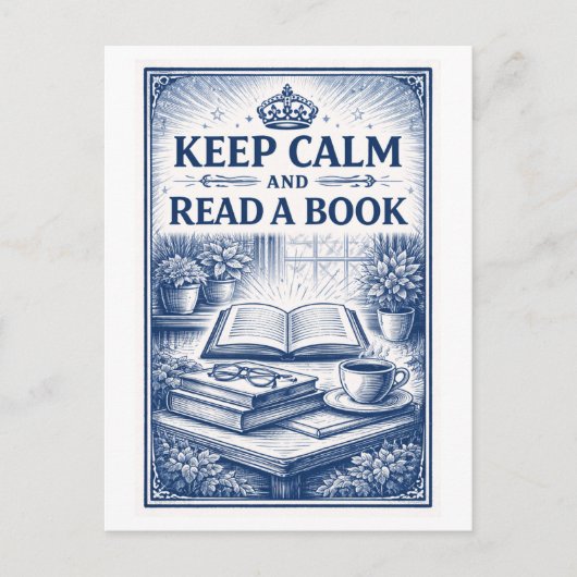 ヴィンテージスタイルの"Keep Calm"リーディング ポストカード (正面)