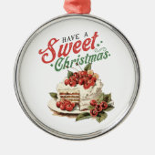 ヴィンテージスタイルは甘いクリスマスケーキを持っている メタルオーナメント (正面)