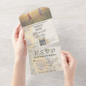 ヴィンテージスタイルひまわりフローラクリームQRコード写真 オールインワン招待状 (貼ってはがせる)