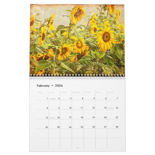 ヴィンテージスタイルひまわり素朴2024国 カレンダー (2月 2026)