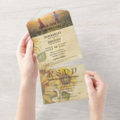 ヴィンテージスタイルひまわり黄色とクリームの写真 オールインワン招待状 (貼ってはがせる)