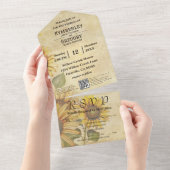 ヴィンテージスタイルひまわり黄色クリームQRコード オールインワン招待状 (貼ってはがせる)