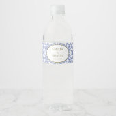 ヴィンテージスタイルほこりっぽい青と白パターン（の模様が）ある ペットボトルラベル (正面)