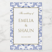 ヴィンテージスタイルほこりっぽい青と白パターン ワインラベル (シングルラベル)