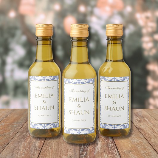 ヴィンテージスタイルほこりっぽい青と白パターン ワインラベル