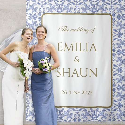 ヴィンテージスタイルほこりっぽい青と白結婚の タペストリー