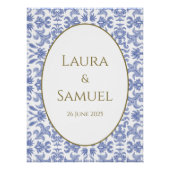 ヴィンテージスタイルほこりっぽい青と白結婚の ポスター (正面)