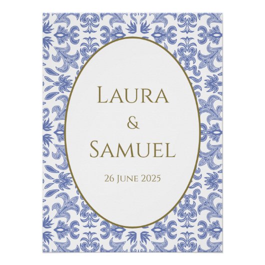 ヴィンテージスタイルほこりっぽい青と白結婚の ポスター (正面)