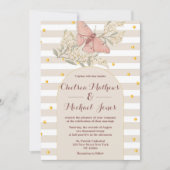 ヴィンテージスタイルアイボリーホワイトピンクチョウ結婚ズ 招待状 (正面)