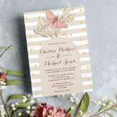 ヴィンテージスタイルアイボリーホワイトピンクチョウ結婚ズ 招待状