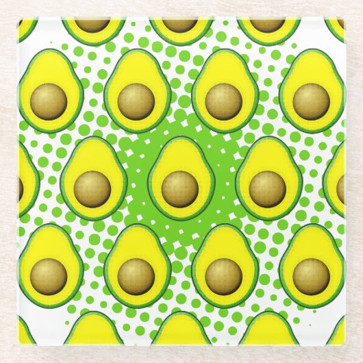 ヴィンテージスタイルアボカドスケッチ ガラスコースター (正面)