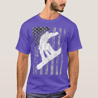 ヴィンテージスタイルアメリカ国旗のスノーボード Tシャツ