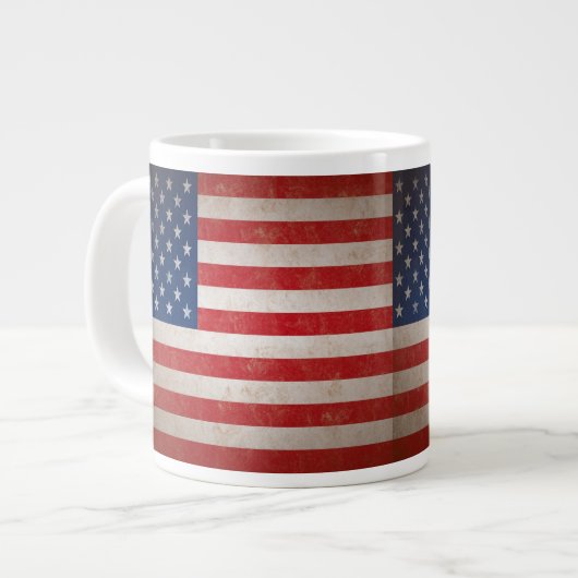 ヴィンテージスタイルアメリカ国旗の愛国的デザイン ジャンボコーヒーマグカップ (正面左)