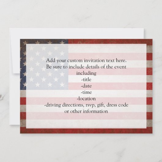 ヴィンテージスタイルアメリカ国旗の愛国的デザイン 招待状 (裏面)