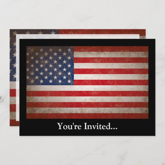 ヴィンテージスタイルアメリカ国旗の愛国的デザイン 招待状 (正面/裏面)