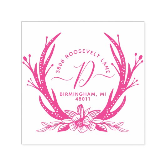 ヴィンテージスタイルアントラーホーンフローラモノグラムアドレス セルフインキングスタンプ (デザイン)