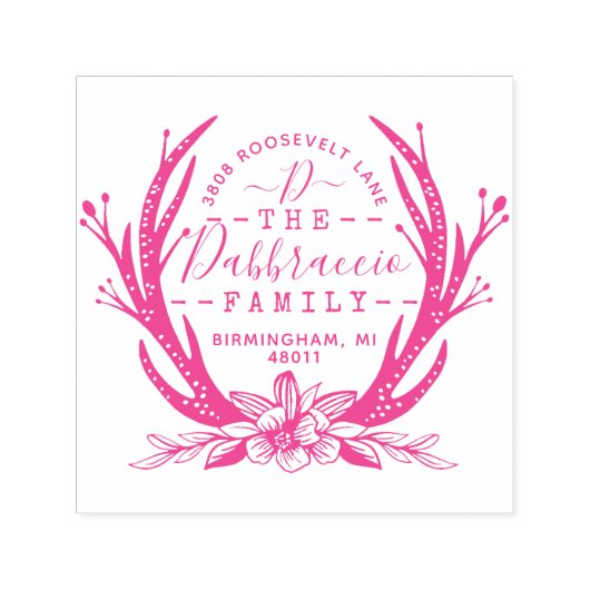 ヴィンテージスタイルアントラーホーンフローラ花アドレス セルフインキングスタンプ (デザイン)