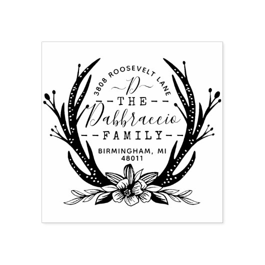 ヴィンテージスタイルアントラーホーンフローラ花アドレス ラバースタンプ (インプリント)