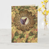 ヴィンテージスタイルアールデコデボンレックス猫 カード (黄色い花)